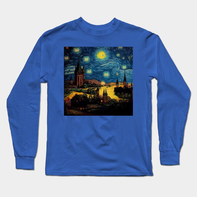 Starry Night Wizarding School Van Gogh Long Sleeve T-Shirt by Grassroots Green